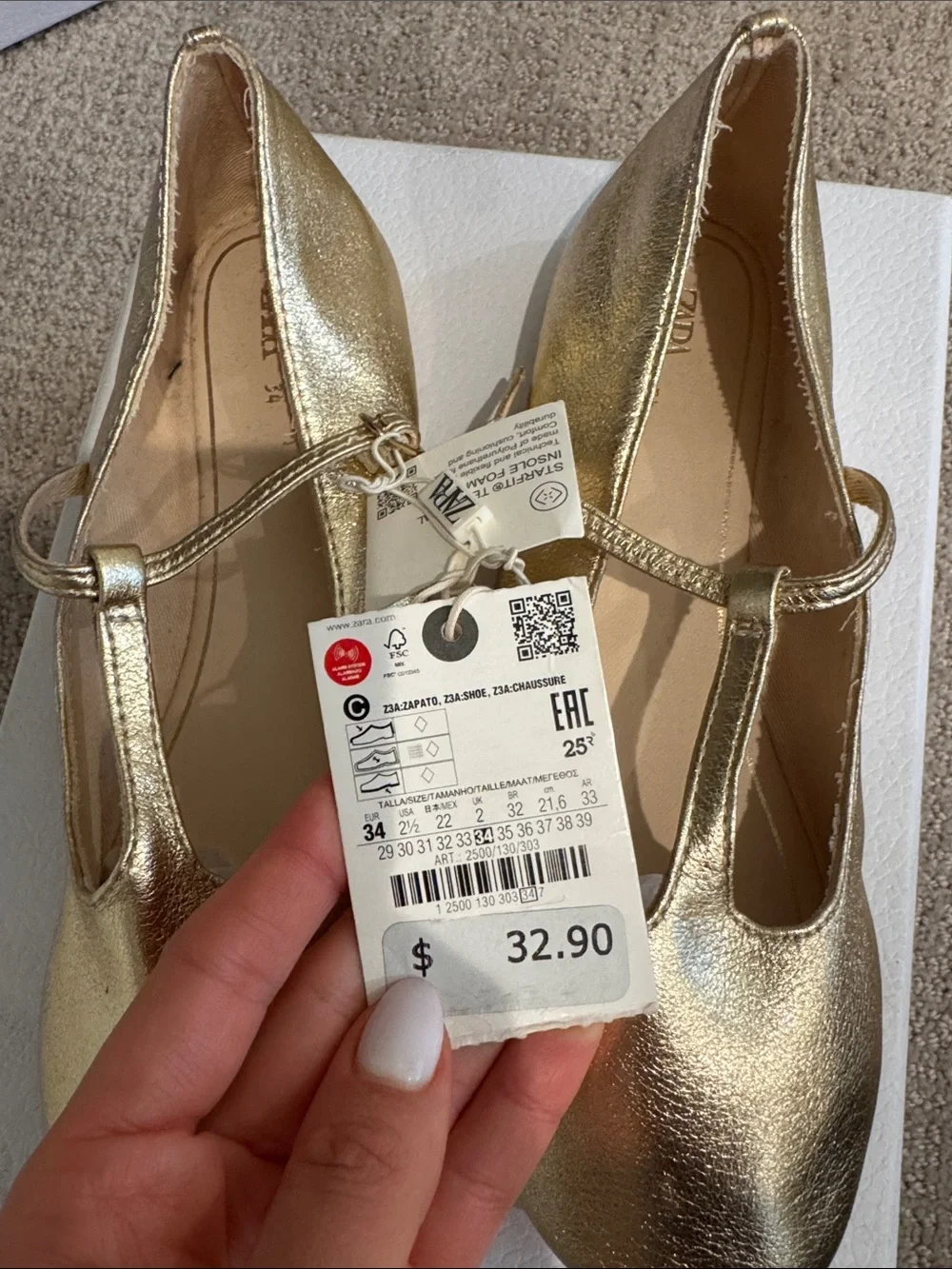 Zara Kids Metallic Gold T-Bar Dress Flats